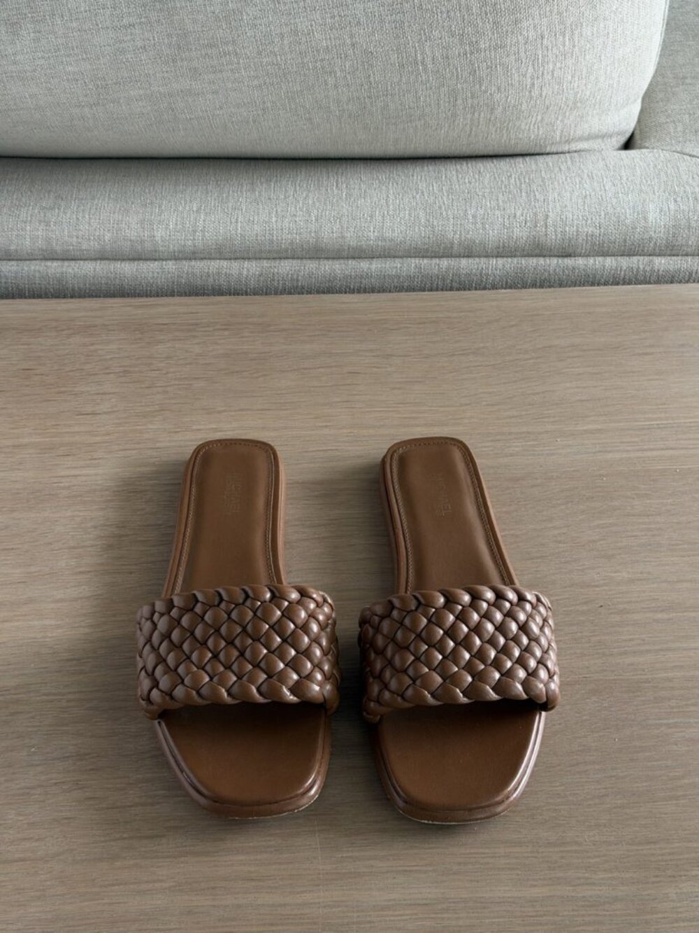 Michael Kors Amelia Braided Leather Slide Sandals Brown Size 8